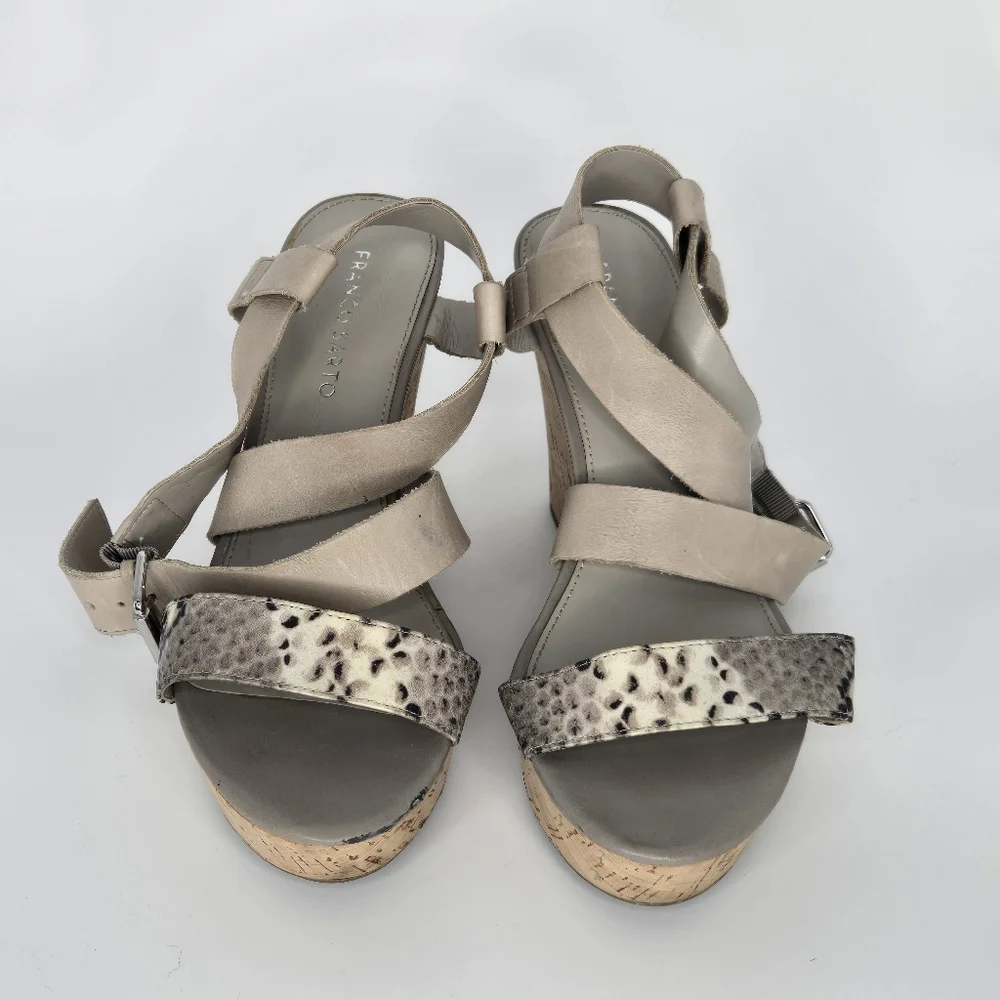Franco Sarto Shania Wedge Sandal Gray Leather Snake‎ Size 8.5